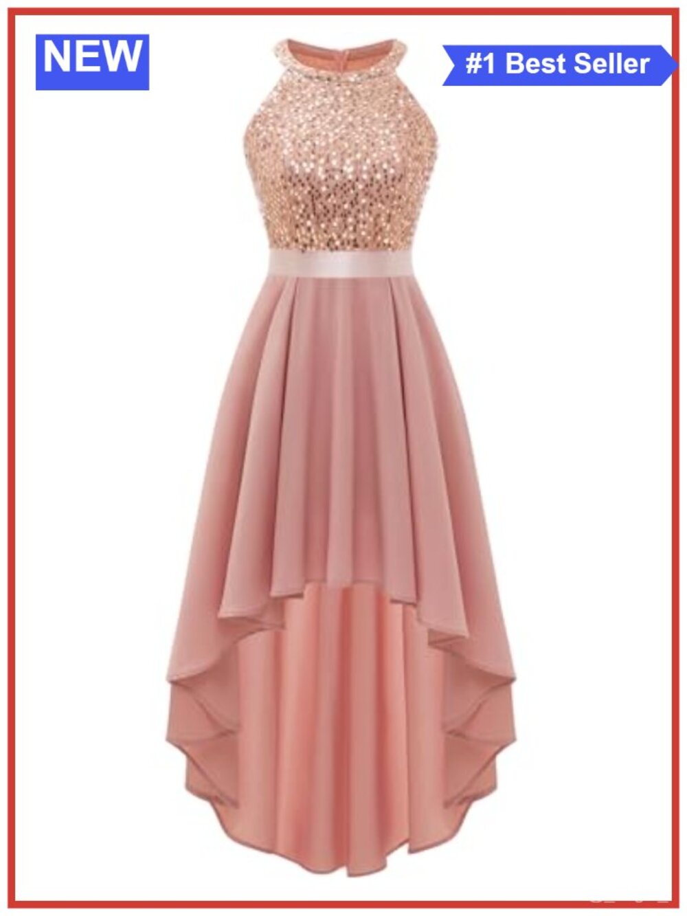 Sequin Halter Hi Lo Cocktail Prom Dress Sleeveless A-Line Formal